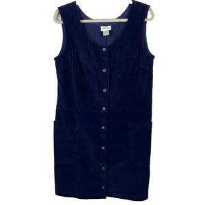Vermont Country Store Dress Medium Blue Corduroy Button Up‎ Pockets Chore Cotton